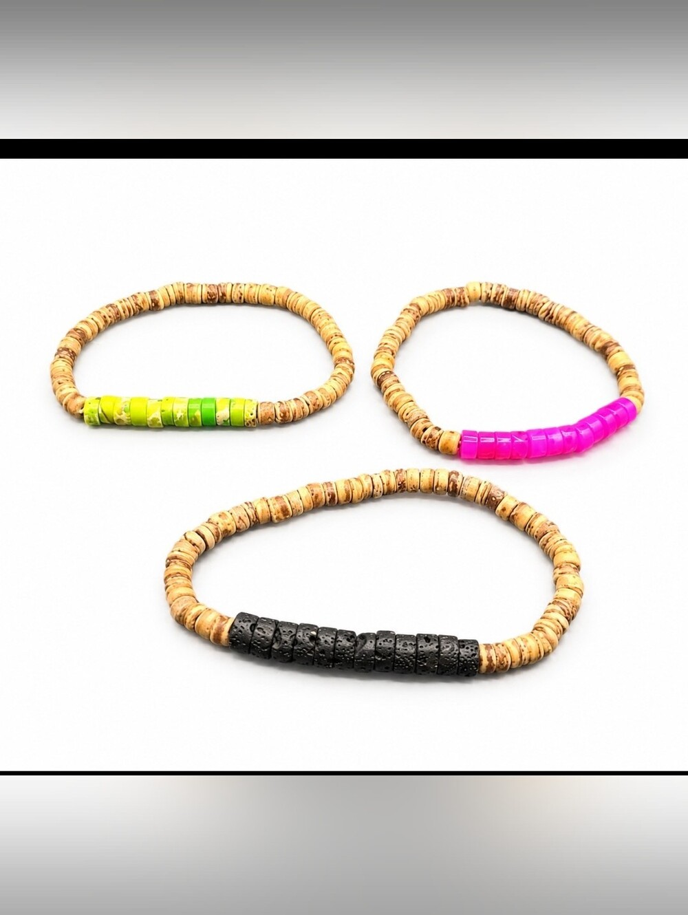 Women's / Unisex 3pc Boho Surfer Bracelet Set | Heishi & Lava Rock | Small 6.5" - Picture 1 of 4